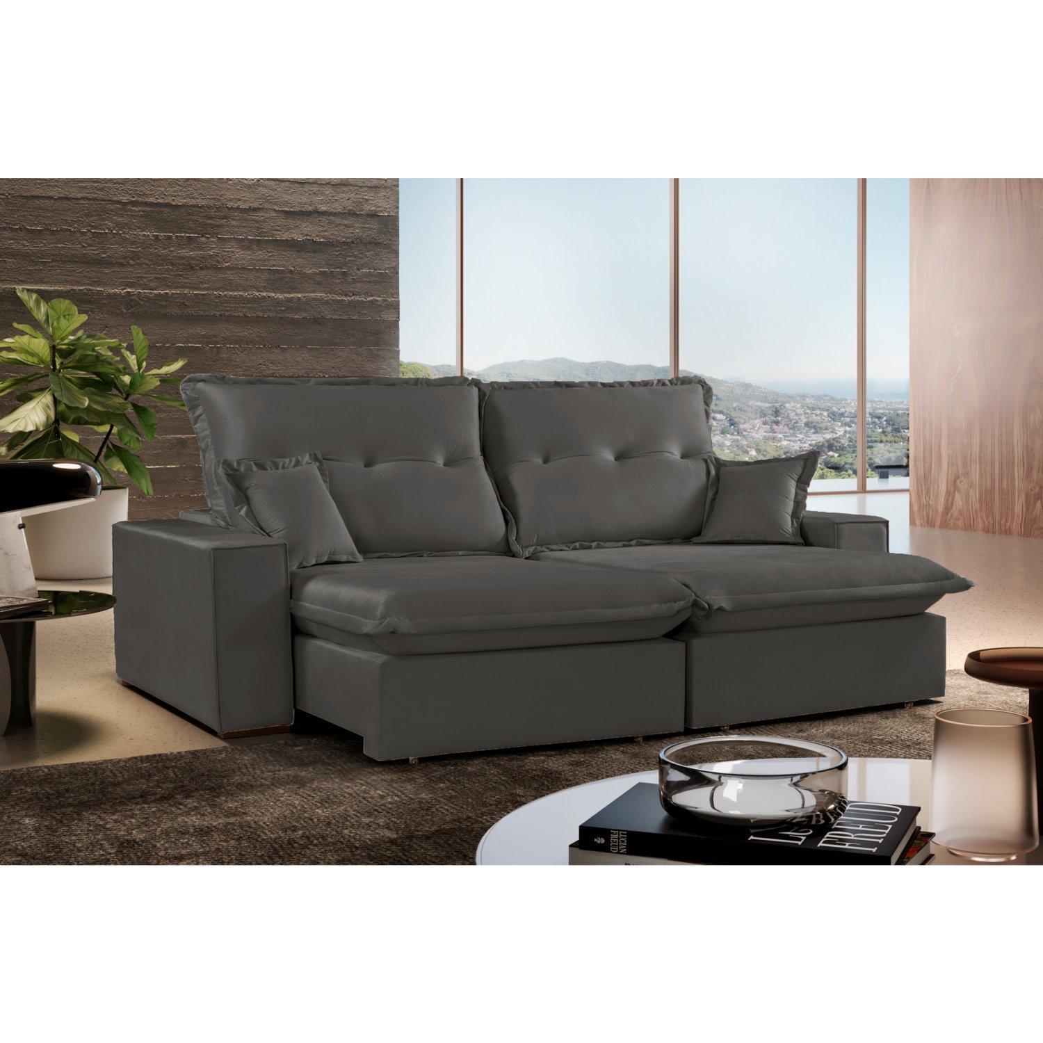 Sofa Retrátil E Reclinável 3 Lugares Com Molas Ensacadas E Pillow Top Momo Espresso Móveis Cinza