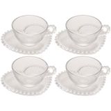 Conjunto Com 4 Xícaras E Pires Para Chá Wolff Pearl Coração Em Cristal 180 Ml