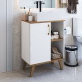 Gabinete Para Banheiro 60cm Com 1 Porta E 2 Prateleiras Ba305 Sem Cuba Branco/mel