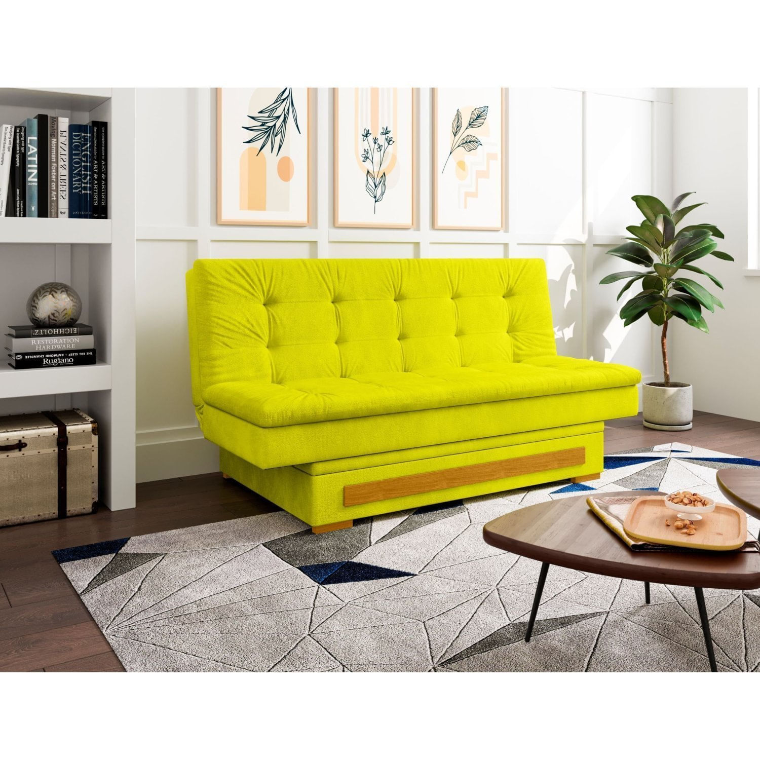 Sofa Cama Com Baú Berilo Espresso Móveis Amarelo