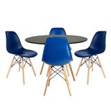 Conjunto Mesa Redonda 90cm Tampo Em Mdf 4 Cadeiras Pp Base Madeira Eames Dsw-m Preto/azul Bic