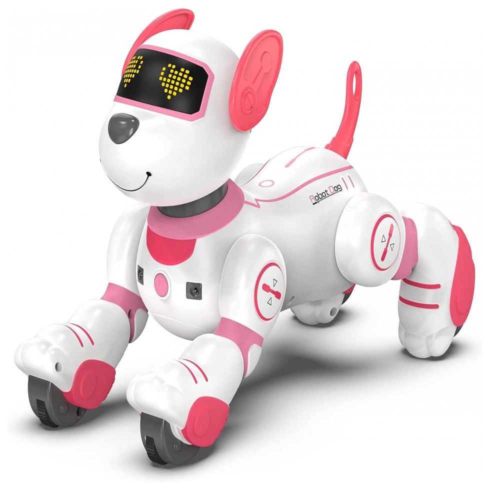 Cachorro Robo Interativo E Programavel Com Controle Remoto Para Criancas De 3 A 8 Anos, Sonomo, Rosa E Branco