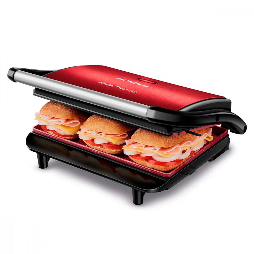 Press Grill E Sanduicheira Mondial 1000w 127v Vermelho/inox - Pg-01-rc