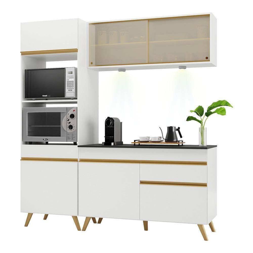 Armário De Cozinha Compacta 182cm Com Leds Veneza Up Multimóveis V2020 Branco/dourado Branco/dourado