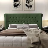 Cabeceira Painel Estofada Box Para Cama King Casal Capitonê New 2m Veludo Verde - Luxo Estofados - Cor: Preto