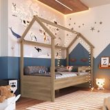 Cama Infantil Casinha Colchão Solteiro Aveiro Oak