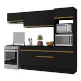 Armário De Cozinha Compacta 4 Peças Com Rodapé Mp2176 Made Multimóveis Preto/dourado Preto/dourado