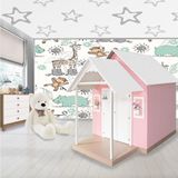 Casinha De Brinquedo Artesanal Mdf Com Telhado Branco-rosa L12 - Gran Belo