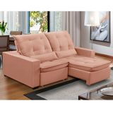 Sofa Retratil Reclinavel 2 Lugares 2,10m Atlantis Veludo Rosê Lansofbr