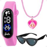 Relogio Infantil Barbie Digital + Colar + Oculos Proteção Uv Criança Pulseira Ajustavel Rosa Menina