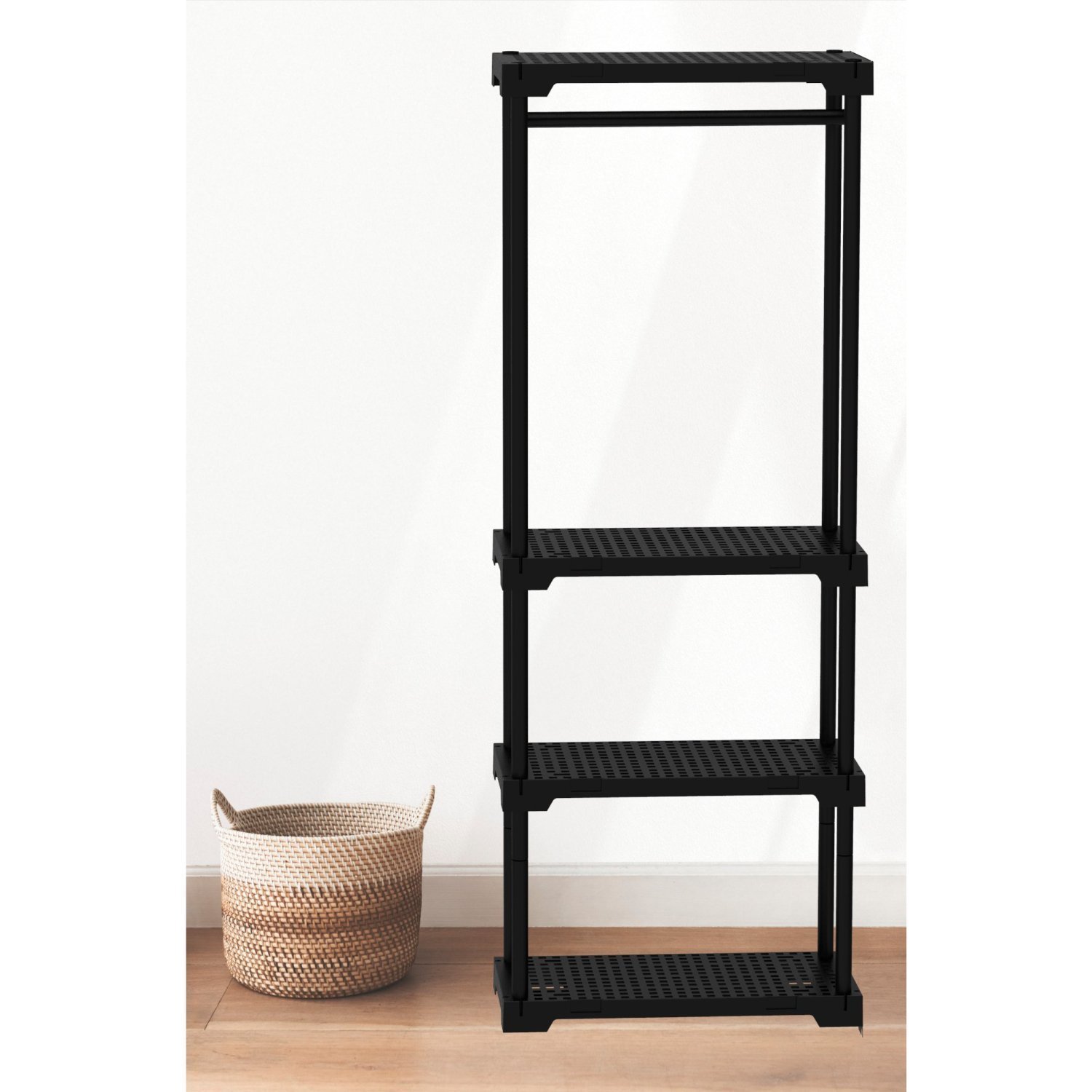 Arara Poly Eco Com Cabideiro E 4 Prateleiras Preto