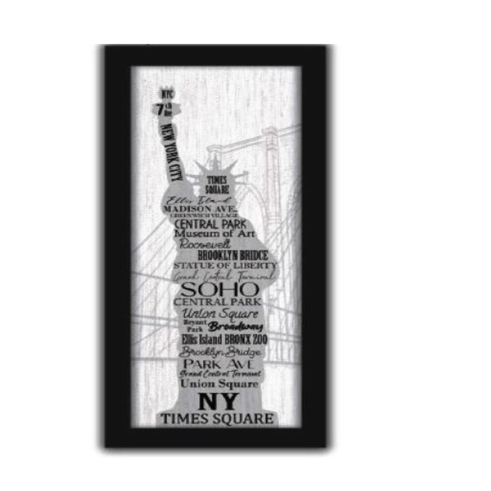 Quadro Decorativo New York Estatua Liberdade Frases Eua 60cm Moldura Sala Consultorio Lavabo Escritorio Canvas