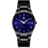 Relógio De Quartzo Masculino Com Data Automática Em Aço Inoxidavel Casual Preto Azul