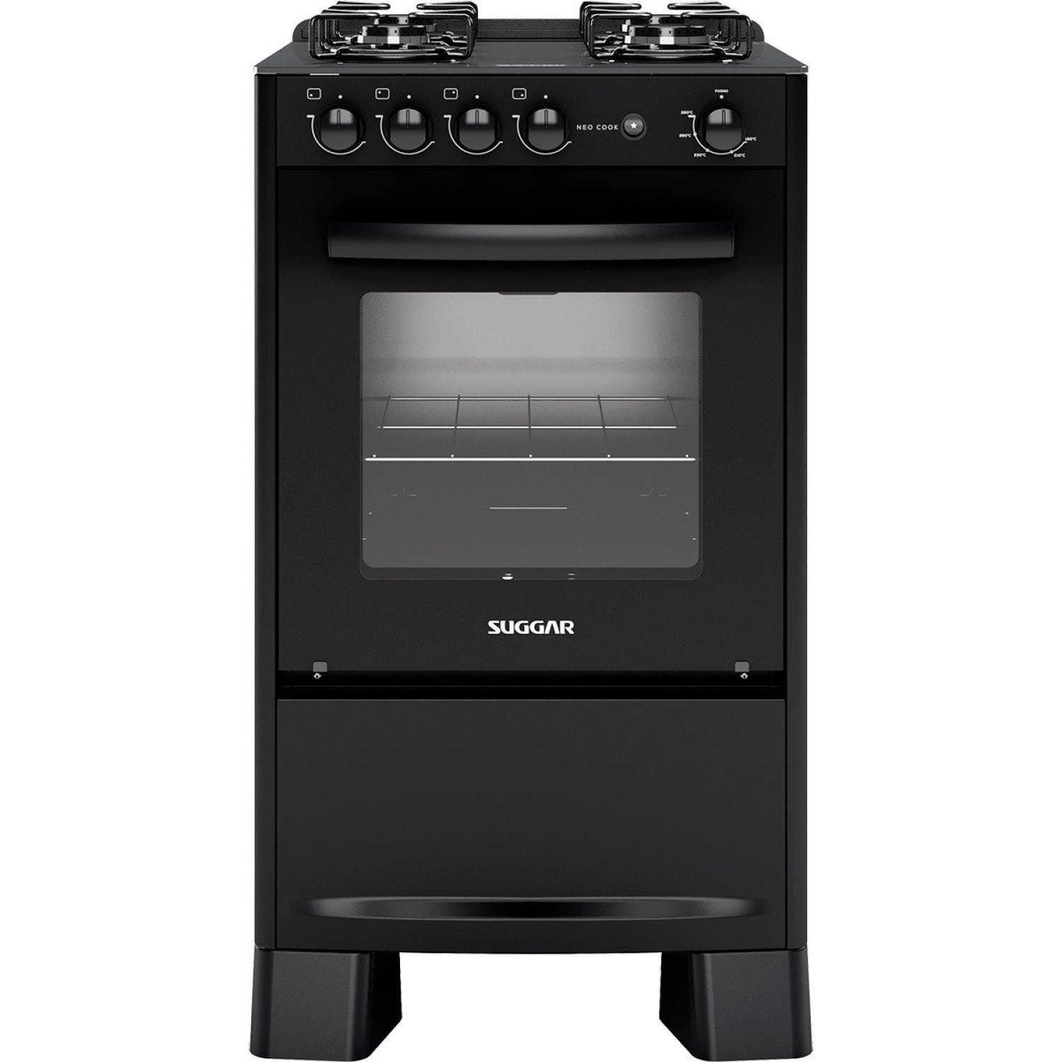 Fogão Cook Mesa De Vidro 4 Queimadores Neo Suggar Bivolt Preto Preto