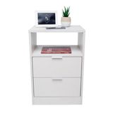 Mesa Cabeceira Criado Off White 2 Gavetas Mdf Lateral Cama