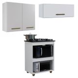 Conjunto Balcão Cooktop 4 Bocas 2 Nichos Para Forno E 2 Armários Aéreo Branco