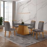 Conjunto De Mesa De Jantar Retangular Com Tampo De Vidro Luna E 4 Cadeiras Athenas Veludo Grafite E Imbuia