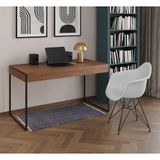Escrivaninha Industrial Office Estudo Malta Amêndoa 137x53cm Com 1 Poltrona Branca Base Cor: Amendoa