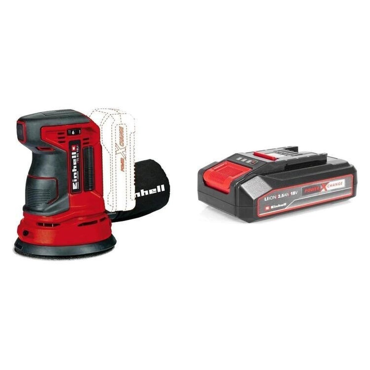 Kit Lixadeira Roto-orbital A Bat Te-rs 18 Li Com Bateria Power-x-change 18v 2,5 Ah Li Einhell Preto