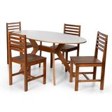 Conjunto Mesa De Jantar Mai 160x80 E Cadeiras Luna Assento Mdf Madeira Maciça Branco/amadeirado