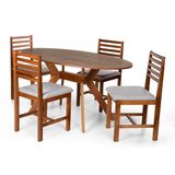 Conjunto Mesa De Jantar Mai 160x80 E Cadeiras Luna Estofadas Madeira Maciça Amadeirado/cinza