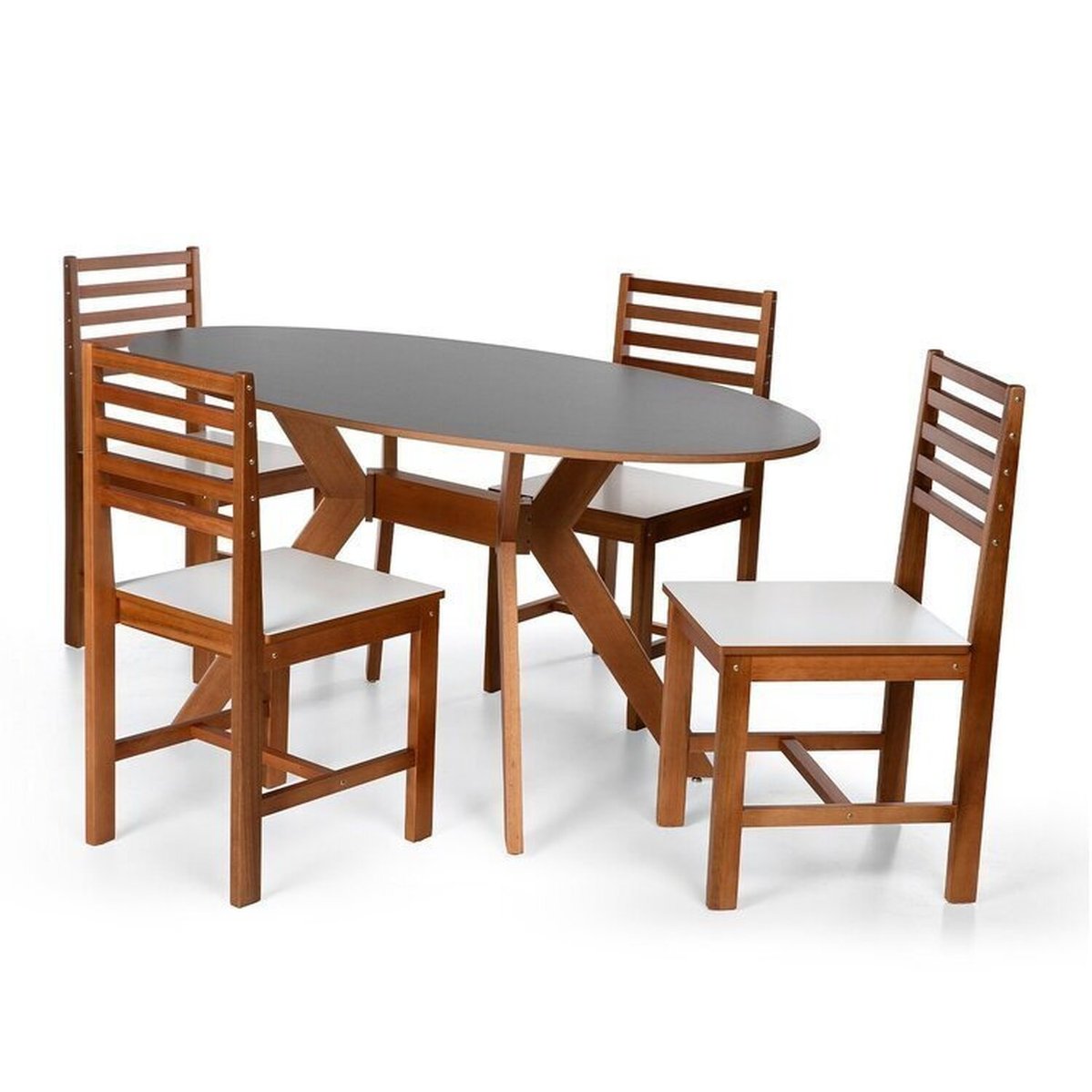 Conjunto Mesa De Jantar Mai 160x80 E Cadeiras Luna Assento Mdf Madeira Maciça Preto/branco