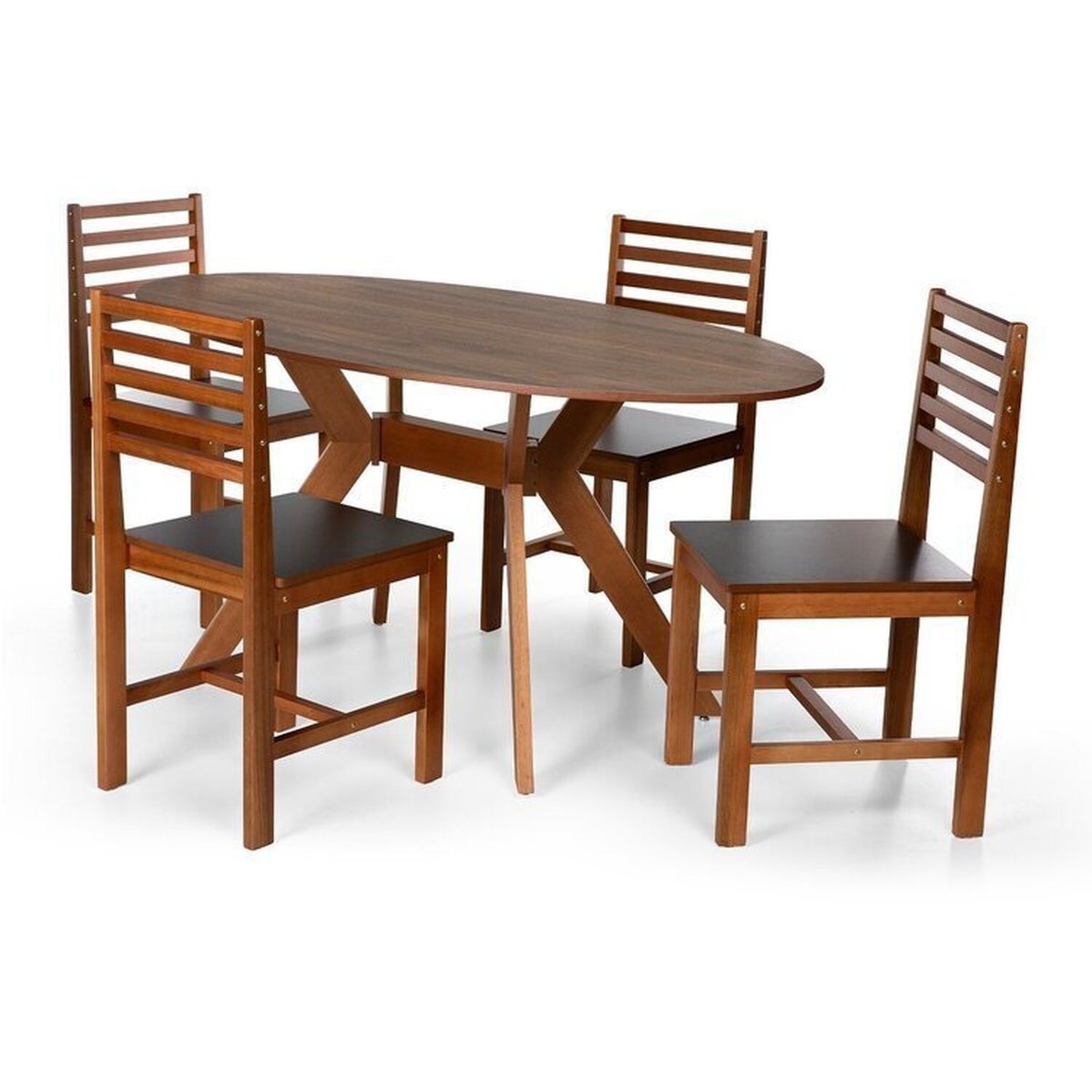 Conjunto Mesa De Jantar Mai 160x80 E Cadeiras Luna Assento Mdf Madeira Maciça Preto/amadeirado