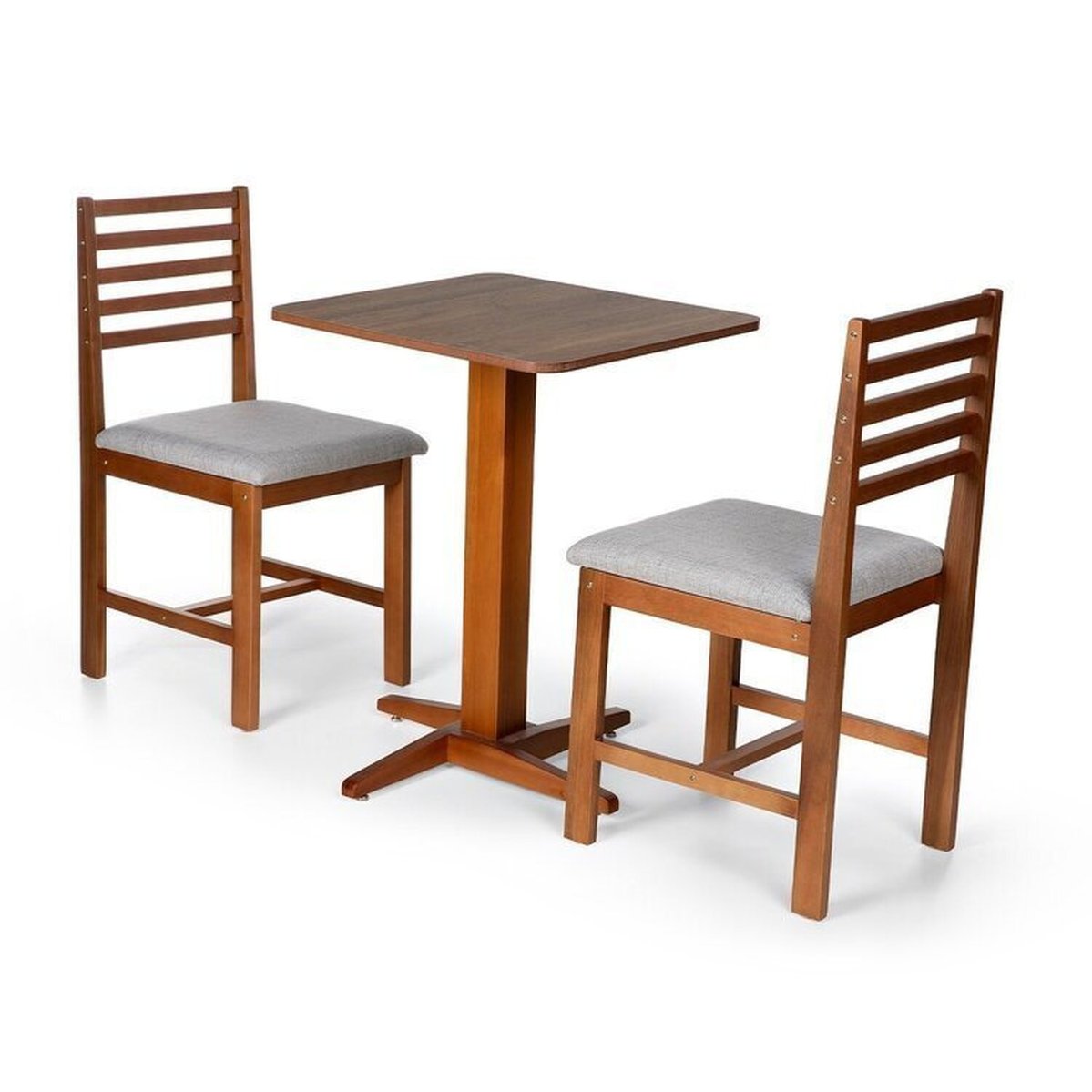 Conjunto Mesa De Jantar Jaque 60cm E 2 Cadeiras Luna Estofadas Madeira Maciça Amadeirado/cinza