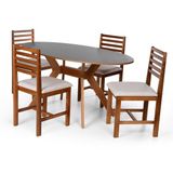 Conjunto Mesa De Jantar Mai 160x80 E Cadeiras Luna Estofadas Madeira Maciça Preto/bege