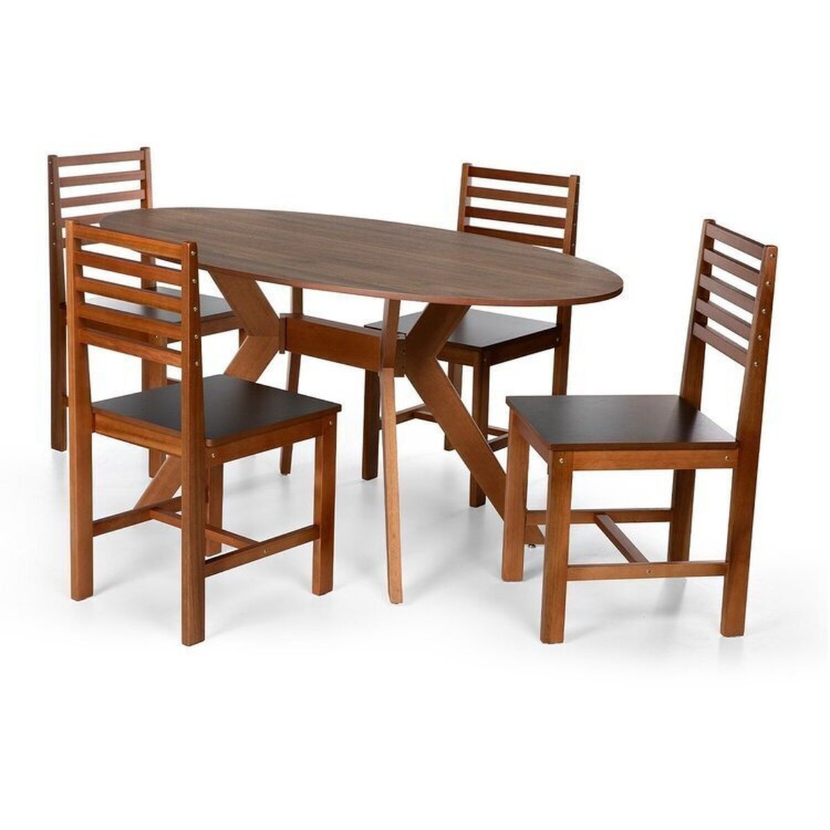 Conjunto Mesa De Jantar Mai 160x80 E Cadeiras Luna Assento Mdf Madeira Maciça Amadeirado/preto