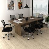 Kit 7 Peças Com Uma Mesa De Reunião E 6 Cadeiras De Escritório Tela Mesh Espresso Móveis Nogal