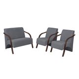 Conjunto Vênus Braço Madeira 1 Namoradeira 2 Poltronas Grafite