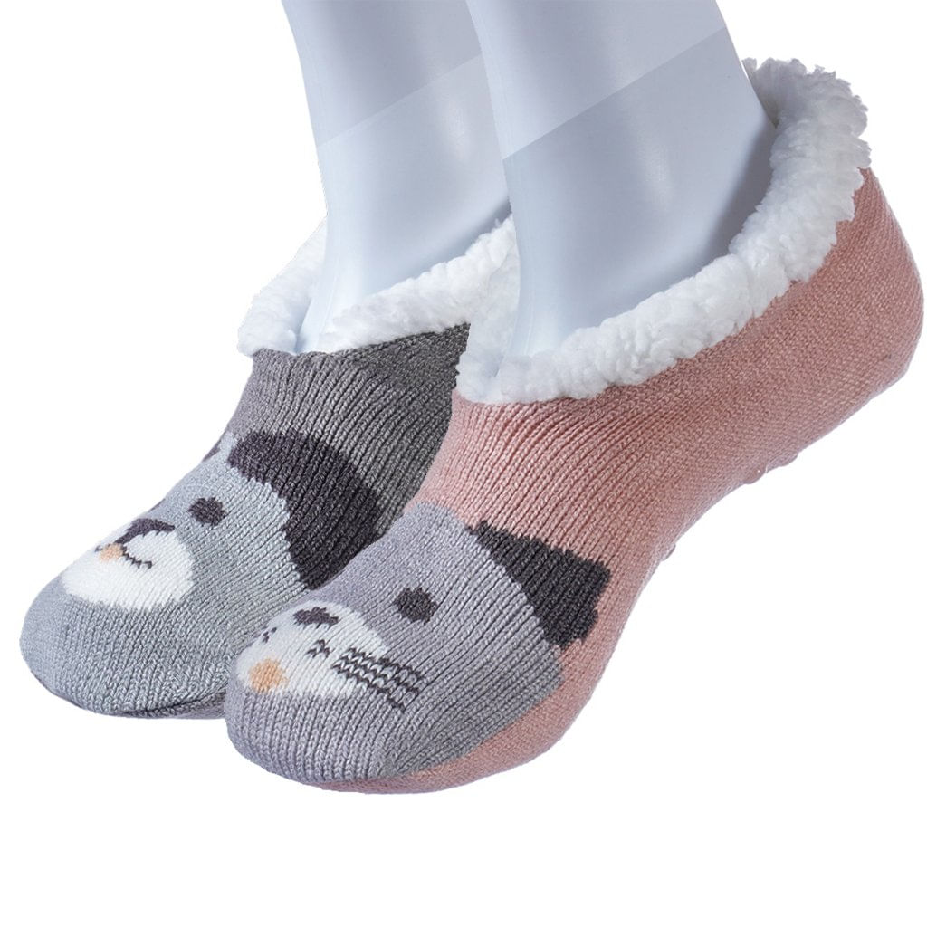 Kit 2 Pantufa Sapatilha Com Sherpa Antiderrapante Rosê/cinza