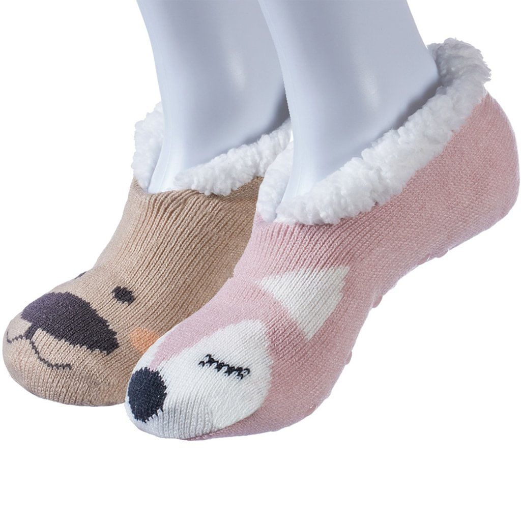Kit 2 Pantufa Sapatilha Com Sherpa Antiderrapante Rosa/marrom