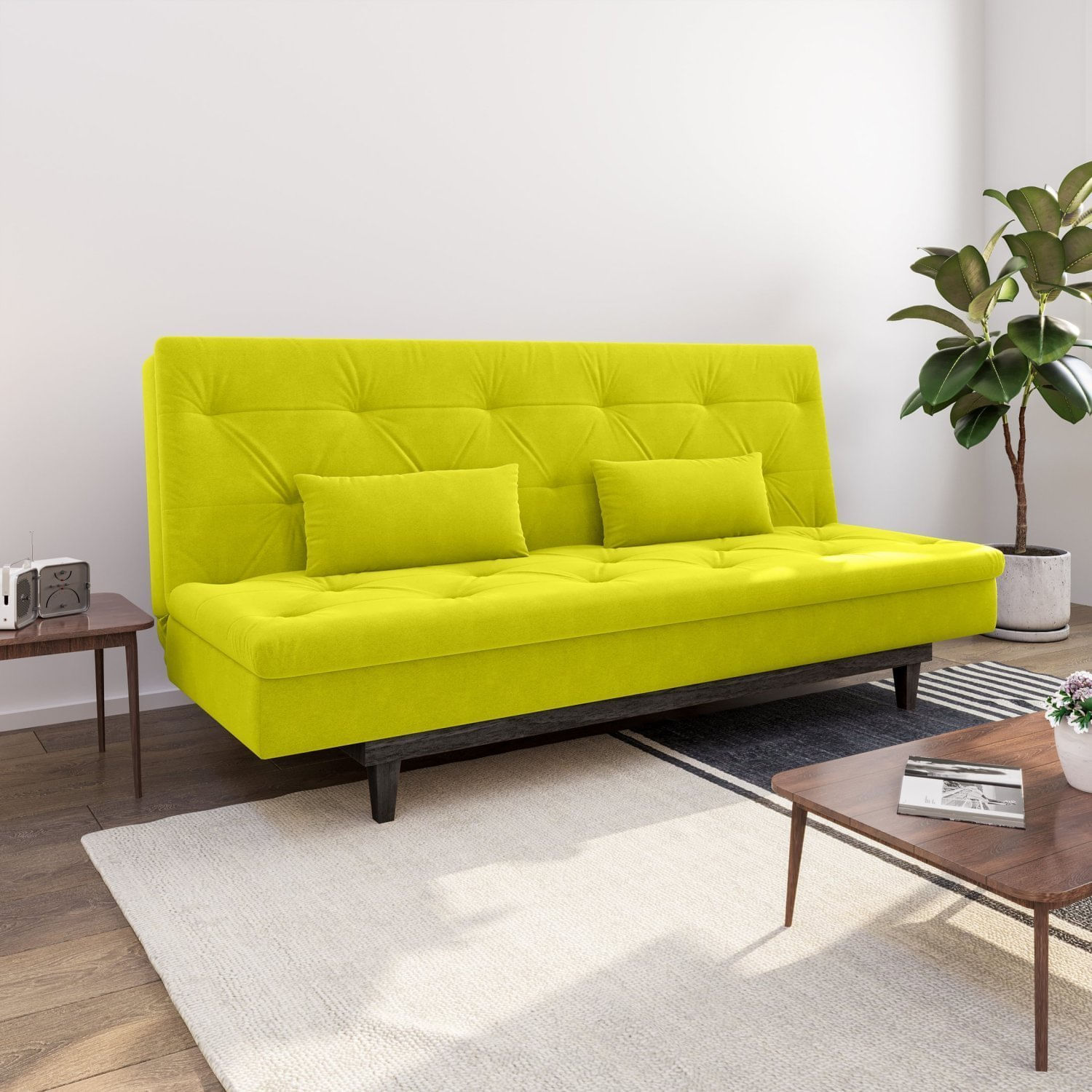 Sofá Cama 3 Lugares Em Suede Tokio Yescasa Amarelo / Marrom