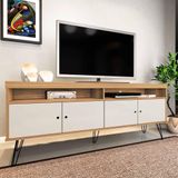 Rack Carvalho/off White Para Tv Até 60&quot; Com Pés Metálicos