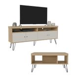 Conjunto Sala Liberty C/ Rack E Mesa De Centro Carvalho/off White Artely