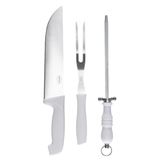 Kit Assador Churrasco 3 Peças Chaira Garfo E Faca 9&quot; Aço Inox