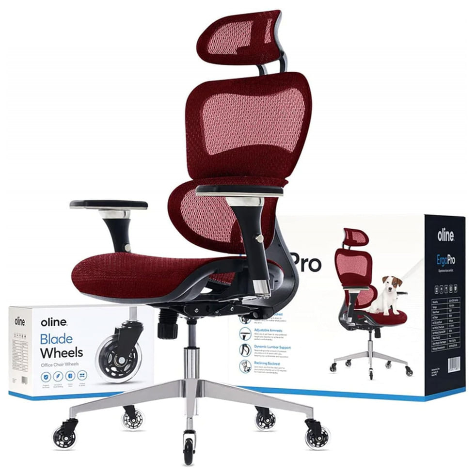 Cadeira De Escritorio Ergonomica Giratoria E Ajustavel Com Apoio 4d, Oline Ergopro, Vermelho