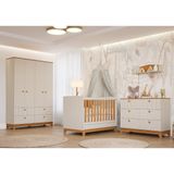 Quarto de Bebê Completo Guarda-Roupa 4 Portas Cômoda e Berço Liza Permobili