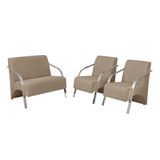 Conjunto Vênus 2 Poltronas De 1 Lugar E 1 De 2 Lugares Braço Alumínio Dsalla Suede.