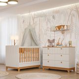 Quarto de Bebê Berço Mini Cama e Cômoda 6 Gavetas Liza Permobili