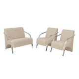 Conjunto Vênus Braço Alumínio D Salla Suede 2 Poltronas De 1 Lugar E 1 De 2 Lugares