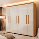 Guarda Roupa Casal 6 Portas 100% Mdf Nature Off White Madri Fênix