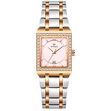 Relógio De Pulso Feminino Casual Com Strass Em Aço Inoxidavel Impermeavel Rosa Dourado