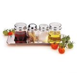 Kit Galheteiro Azeite Vinagre Paliteiro Saleiro Vidro Inox Mesa Servir Temperar Salada Azeiteiro