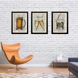 Kit 3 Quadros Vintage Bar Bebida  33x24cm - Com Vidro