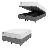 Cama Box Baú Colchão Casal King Molas Ensacadas Real Branco / Cinza Inducol Branco