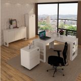 Conjunto Home Office 4 Peças 1 Mesa Em L 1 Gaveteiro 1 Armário 1 Balcão Espresso Móveis Branco