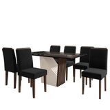 Mesa De Jantar Veneza 160x90 Com 6 Cadeiras Amanda Imbuia/preto/veludo Preto - New Ceval